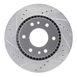 Buick Rainier Brake Rotor (1) - Front Left - R1 Concepts - Drilled & Slotted - Silver - `06-`09